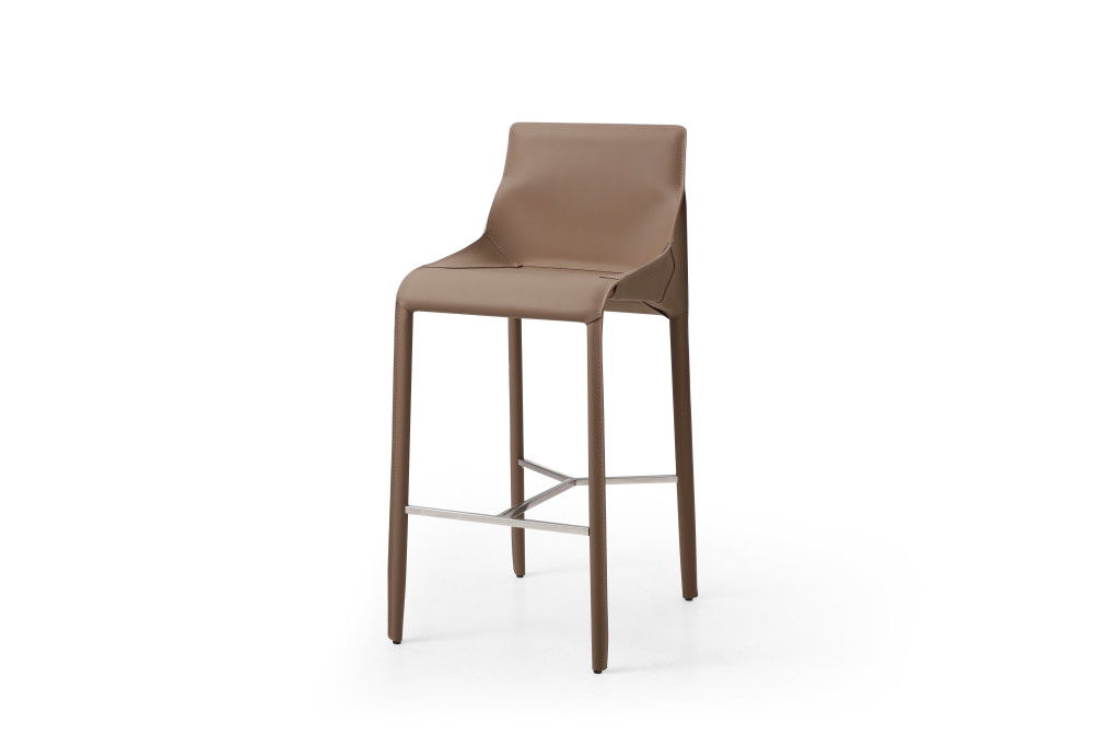 Faux Leather Wood And Metal Low Back Bar Height Bar Chair - Gray