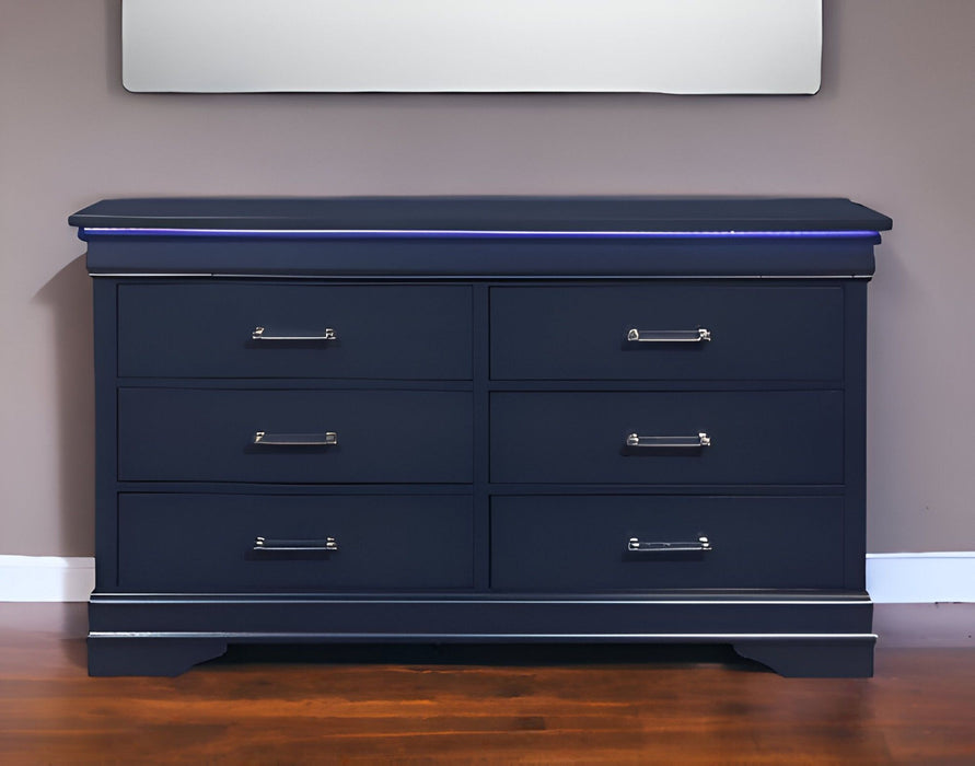 Solid Wood Six Drawer Double Dresser With Led - Blue