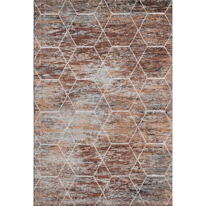 10' X 14' Geometric Washable Area Rug With UV Protection (699208) - Rust / Copper / Ivory