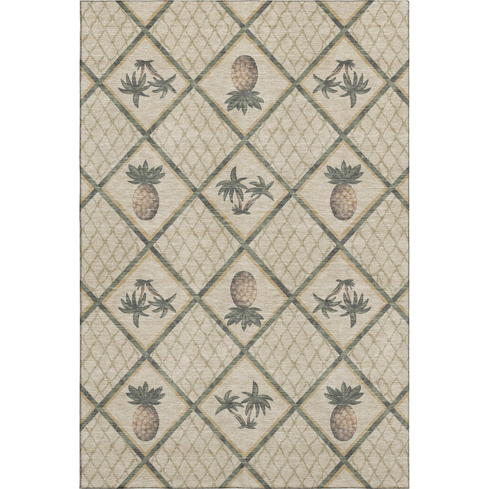8' X 10' Boical Leaves Washable Area Rug With UV Protection - Beige
