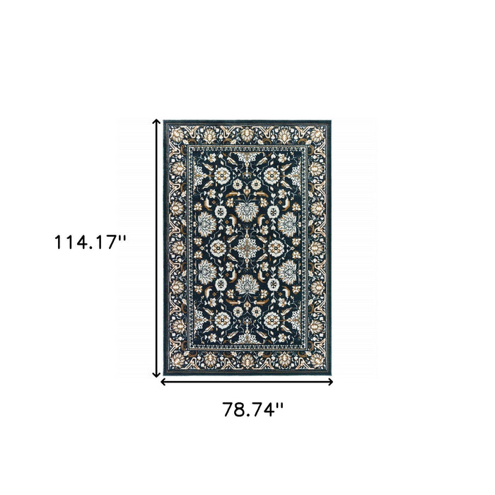 6' x 9' Oriental Power Loom Stain Resistant Area Rug - Navy Caramel And Ivory