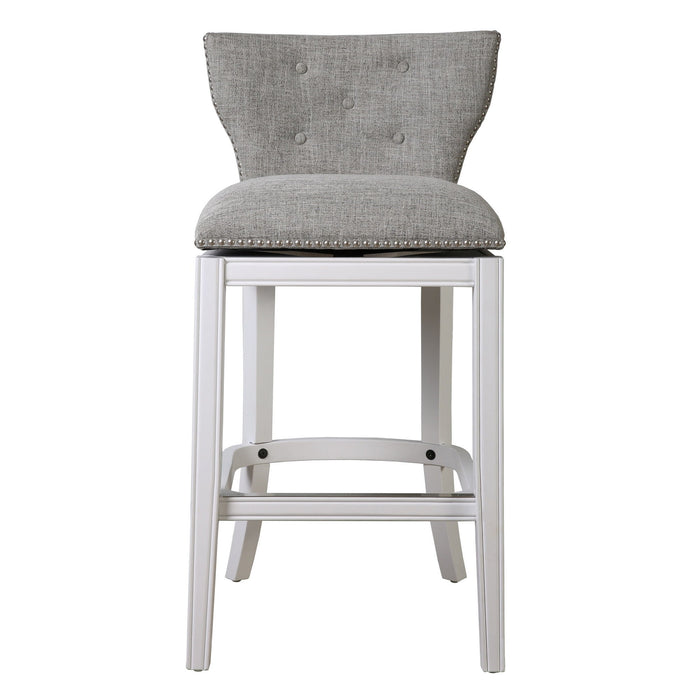 Fabric And Wood Low Back Bar Height Swivel Bar Chair - Gray / White