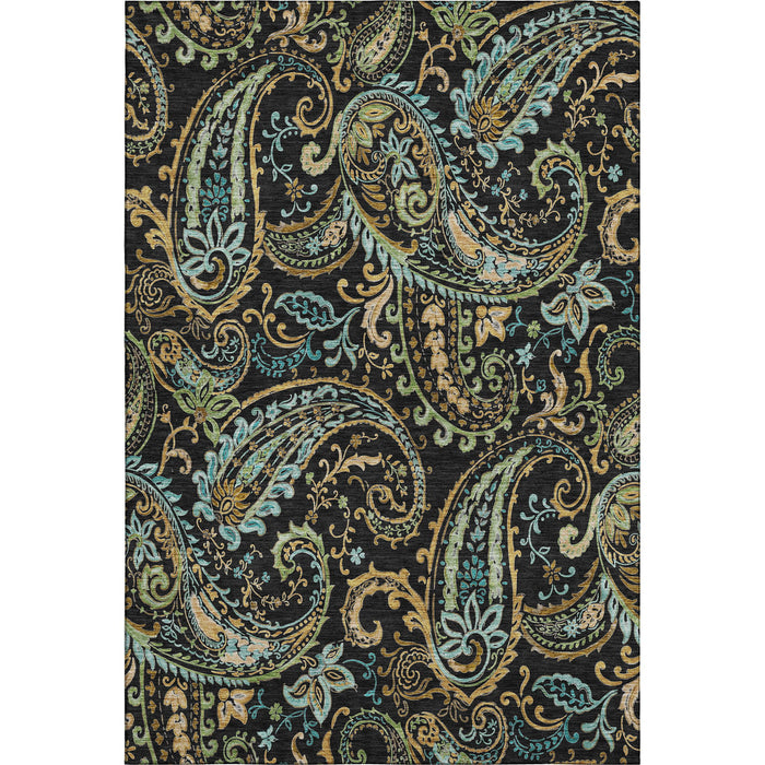 10' X 14' Paisley Washable Area Rug With UV Protection (647956) - Black / Blue / Green