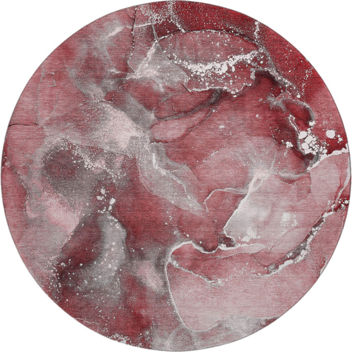 8' Abstract Washable Round Rug With UV Protection (647233) - Merlot / Ivory
