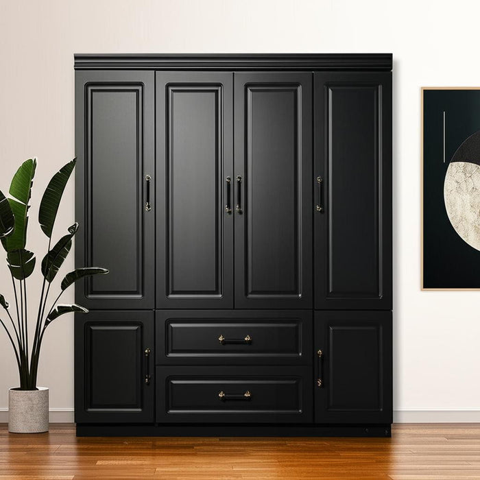 71" Wood Six Door Two Drawer Combo Dresser - Black