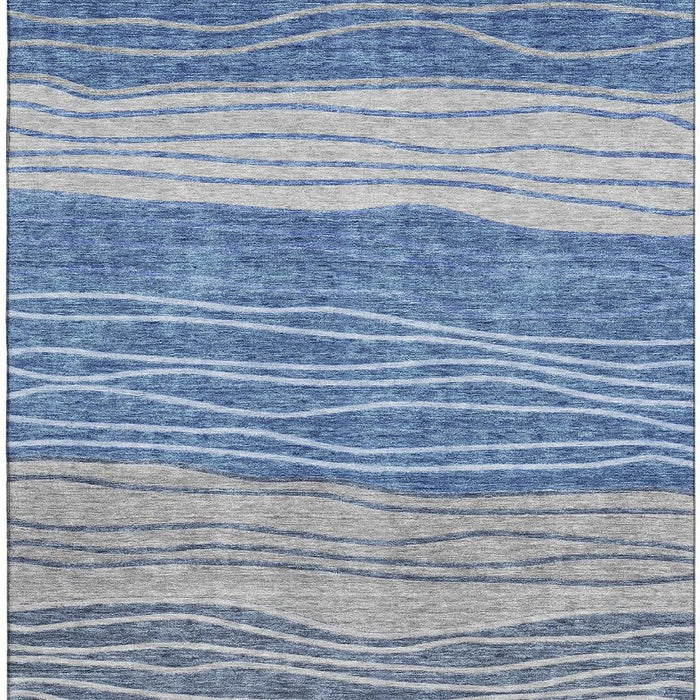 8' X 10' Striped Washable Area Rug With UV Protection - Blue / Gray