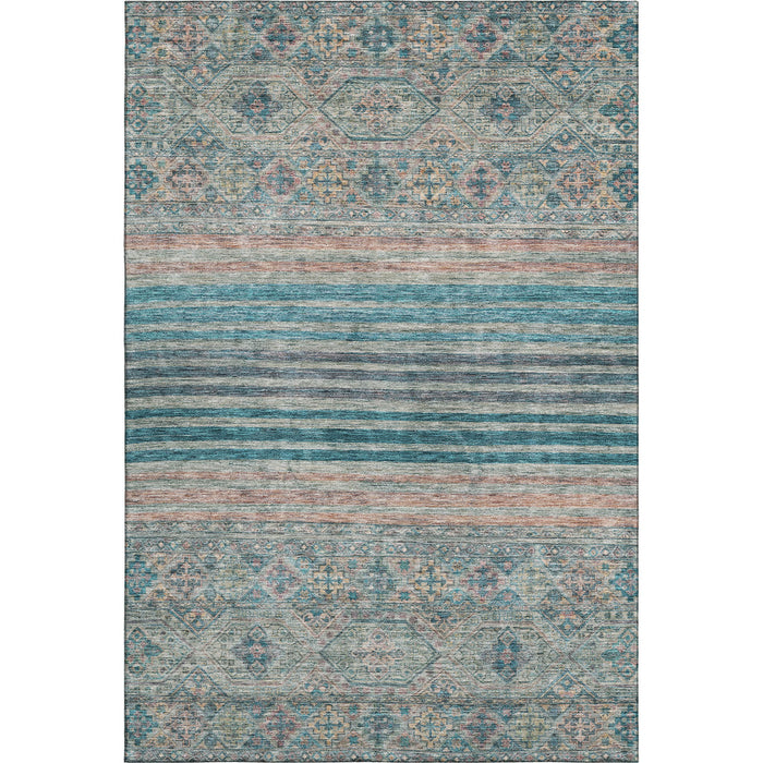 10' X 14' Striped Washable Area Rug With UV Protection (695756) - Teal / Peach / Gray