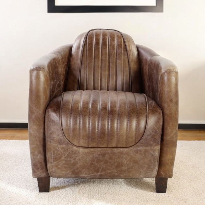 Faux Leather Distressed Barrel Chair - Brown