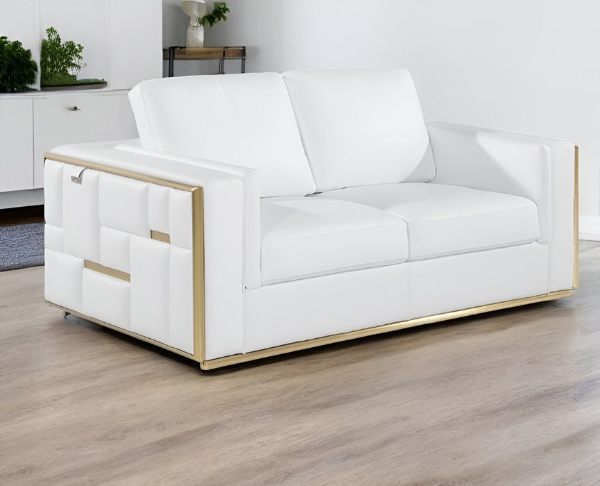 Leather Loveseat Metallic - White / Silver