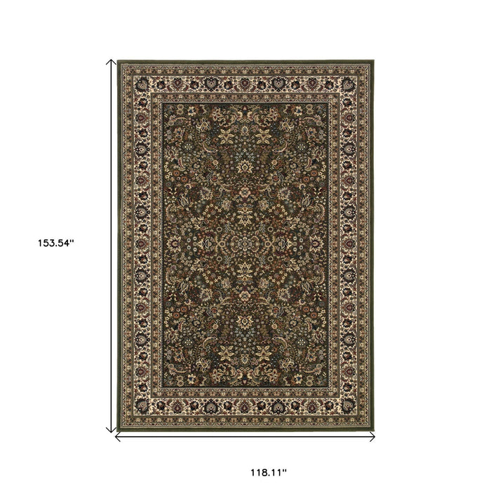 10' X 13' Oriental Area Rug - Green And Ivory