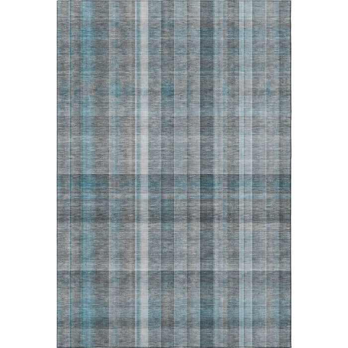 10' X 14' Plaid Washable Area Rug With UV Protection (648034) - Teal / Ivory