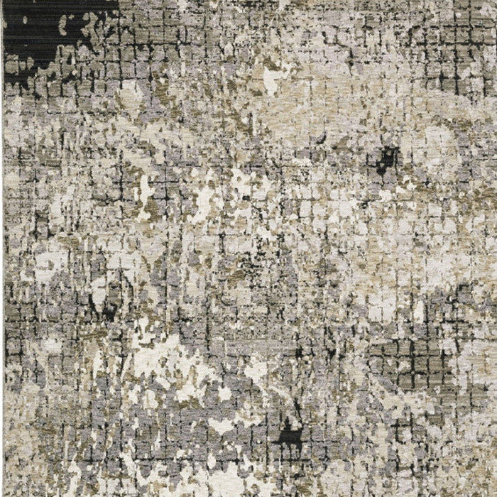 6.6' x 9.7' Abstract Power Loom Stain Resistant Area Rug - Grey Ivory Beige Charcoal Black Tan And Brown
