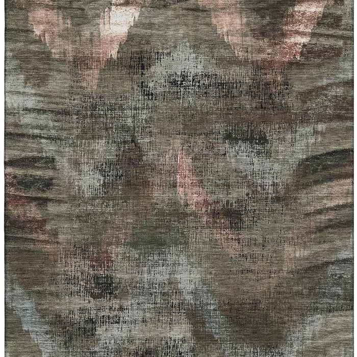 10' X 14' Abstract Washable Area Rug With UV Protection - Brown And Gray