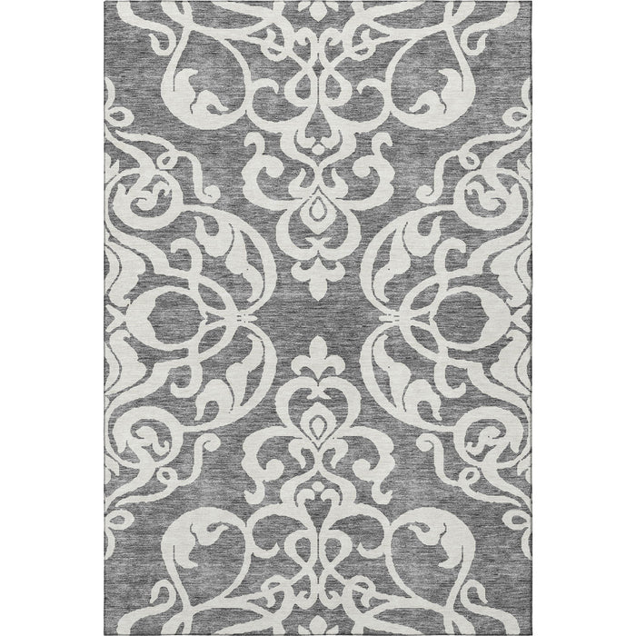 10' X 14' Damask Washable Area Rug With UV Protection (676920) - Gray / Ivory