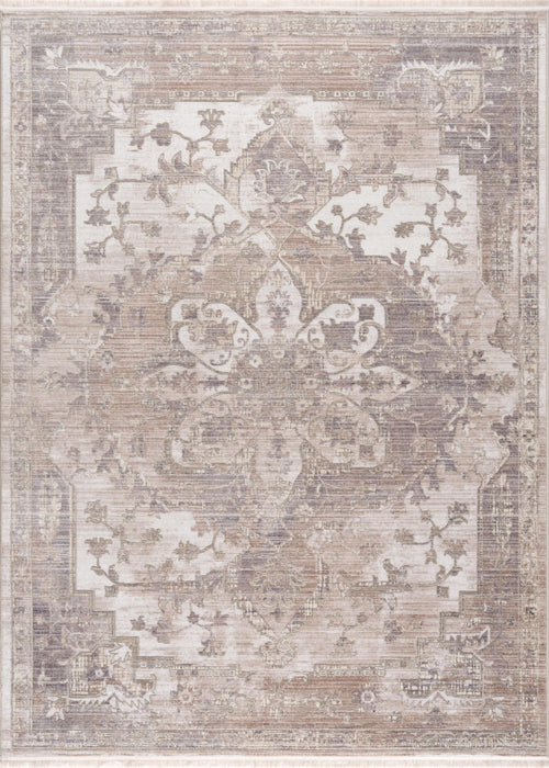 7' x 9' Medallion Power Loom Area Rug - Beige And Ivory