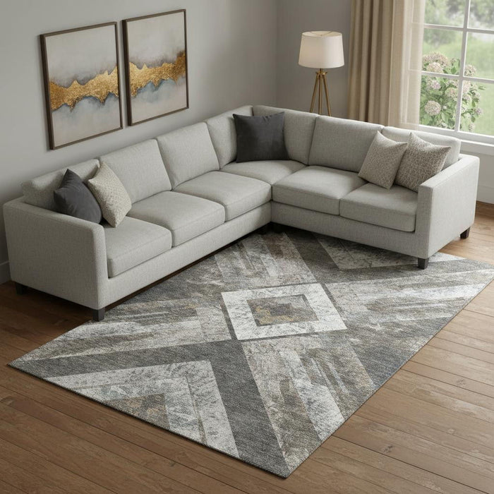 10' X 14' Geometric Washable Area Rug With UV Protection (709288) - Brown / Gray / Ivory