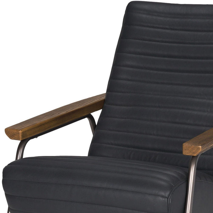 Genuine Leather Metal Arm Chair - Black