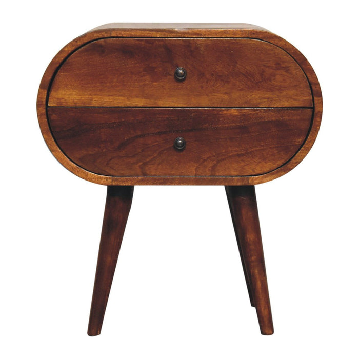 24" Solid Wood Oval Two Drawer Nightstand - Chestnut