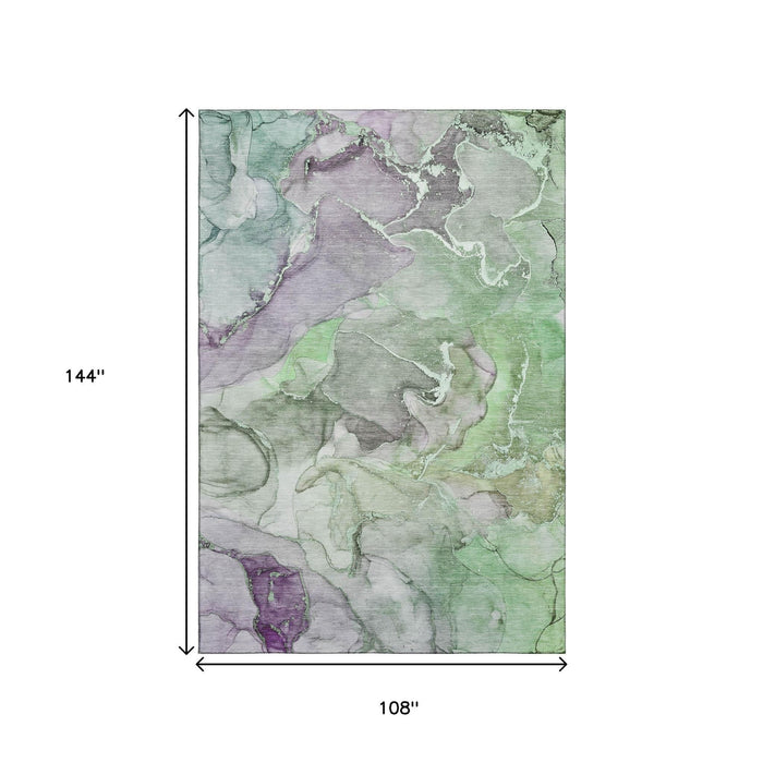 9' X 12' Abstract Washable Area Rug With UV Protection (646493) - Green / Gray / Purple