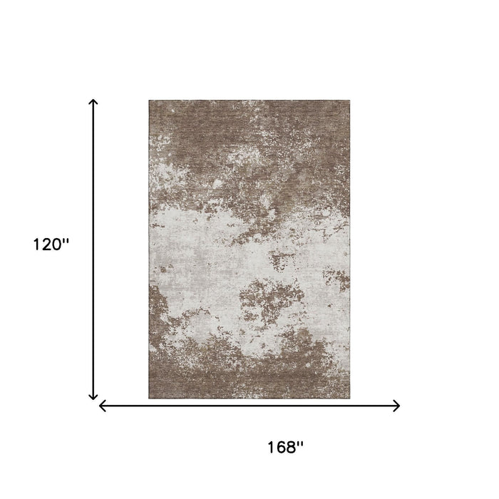 10' X 14' Abstract Washable Area Rug With UV Protection (680621) - Brown / Beige