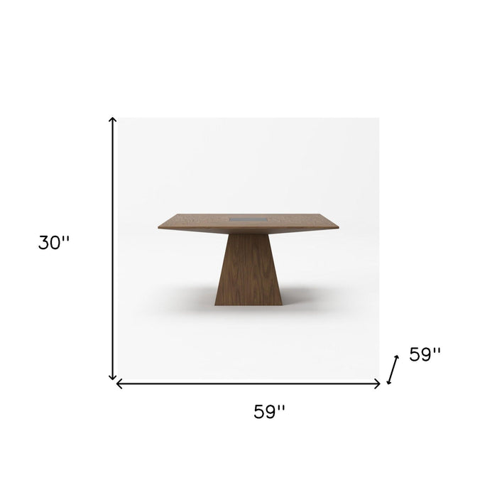 59" Square Solid Manufactured Wood Dining Table - Brown / Black