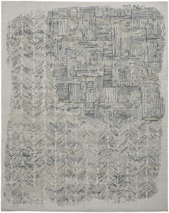 9' x 12' Abstract Hand Woven Area Rug - Green Blue And Ivory