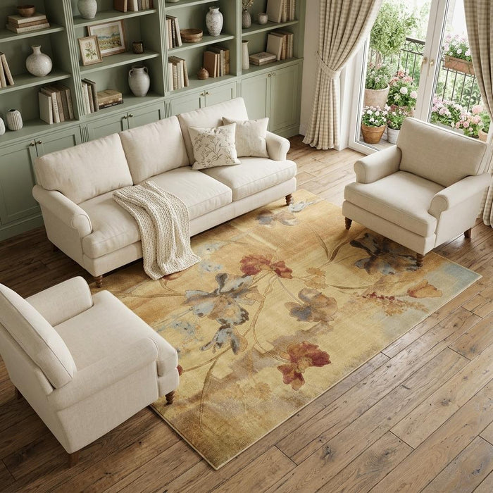 7' X 10' Floral Area Rug (556103) - Beige / Red / Orange