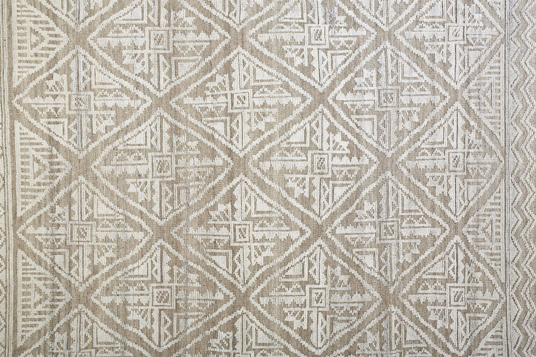9' x 12' Geometric Hand Knotted Area Rug - Ivory Tan And Gray