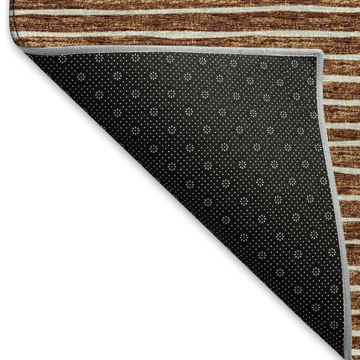 10' X 14' Striped Washable Area Rug With UV Protection (645205) - Rust / Ivory