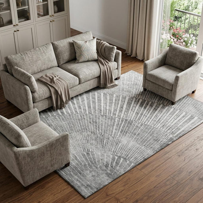 9' X 12' Geometric Washable Area Rug With UV Protection (648333) - Gray / Ivory