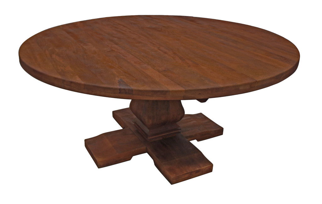 58" Solid Wood Pedestal Base Round Top Dining Table - Brown