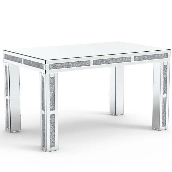 31" Mirrored Glass And Faux Crystal Dining Table - Silver