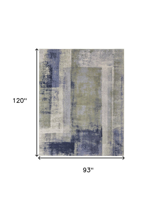 8' x 10' Abstract Power Loom Distressed Area Rug - Blue Green And Ivory