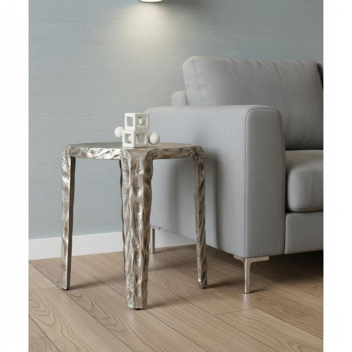 Distressed Aluminum Round End Table (605385) - Silver