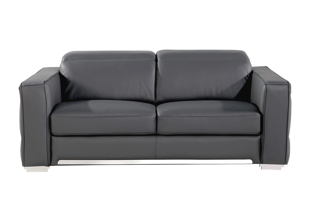 Italian Leather Loveseat (720479) - Dark Gray / Silver