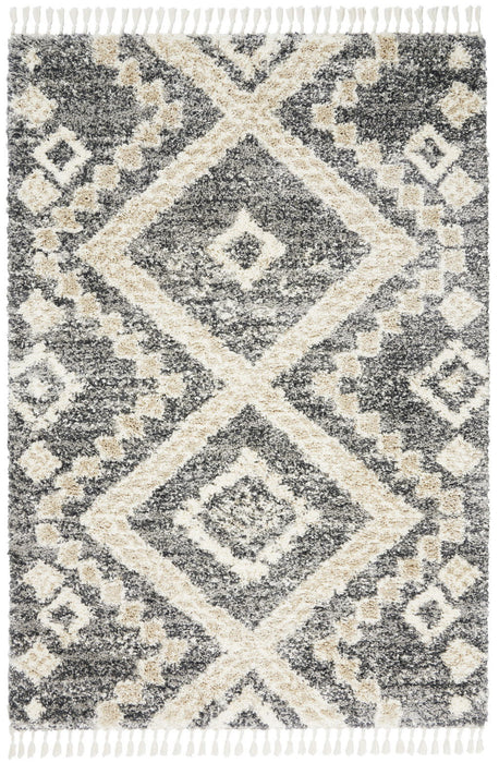 5' X 8' Geometric Shag Non Skid Area Rug (551128) - Ivory / Gray