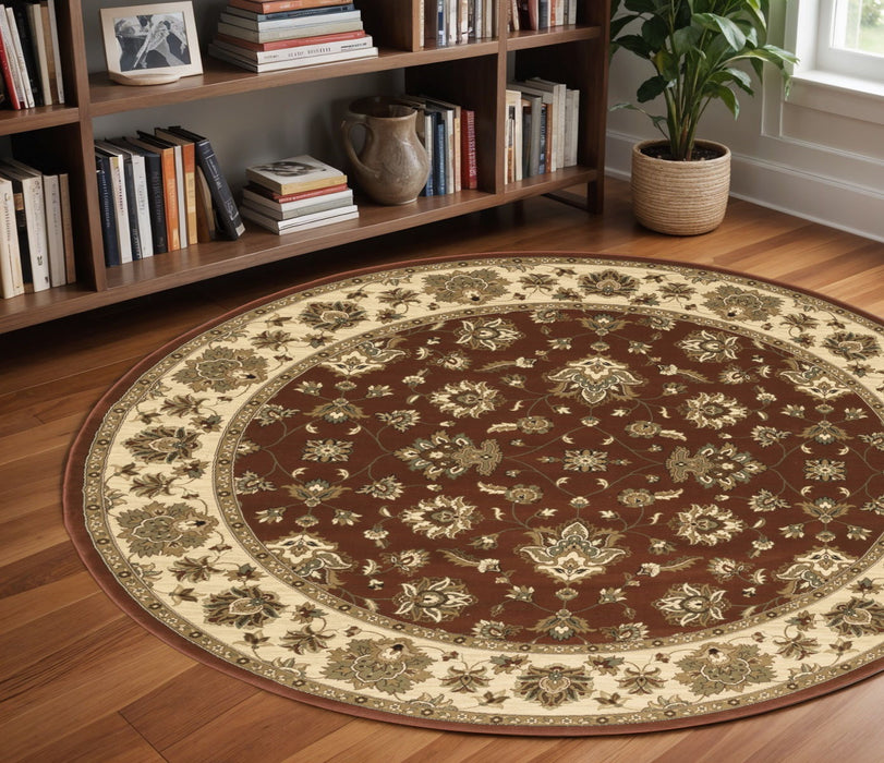 8' Floral Round Rug - Red And Ivory