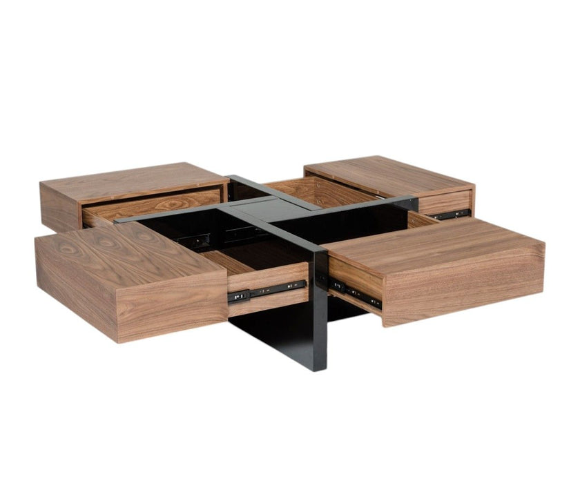 Square Coffee Table With Four Drawers - Brown And Black