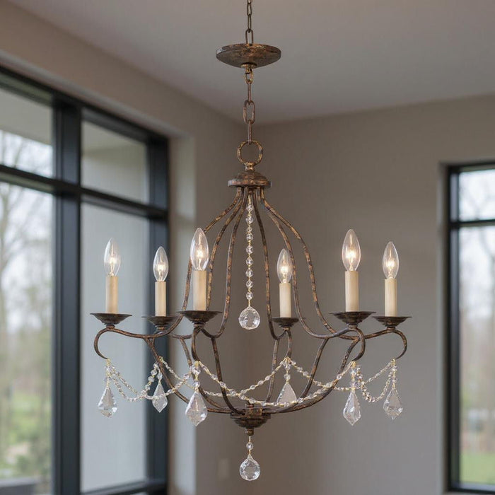 26" Six Light Dimmable Chandelier With Shades - Bronze