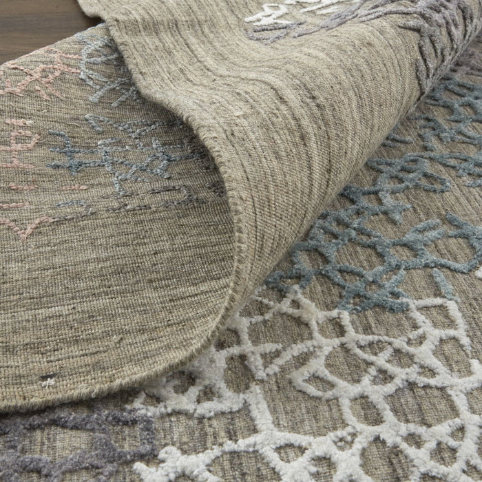 12' x 15' Abstract Hand Woven Distressed Area Rug - Pink Blue And Taupe