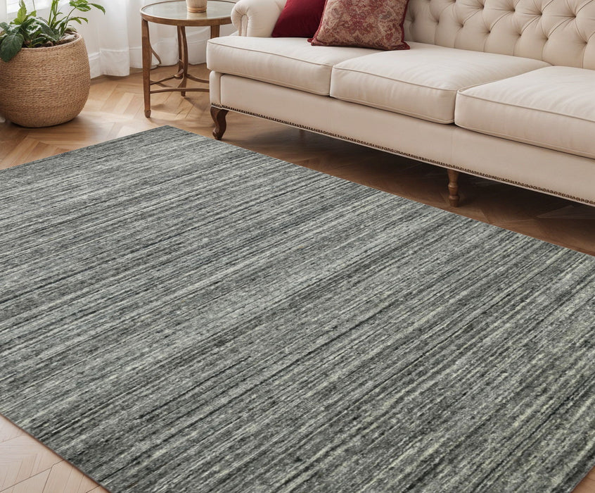 5' X 8' Wool Striped Hand Woven Area Rug - Dark Gray And Ivory