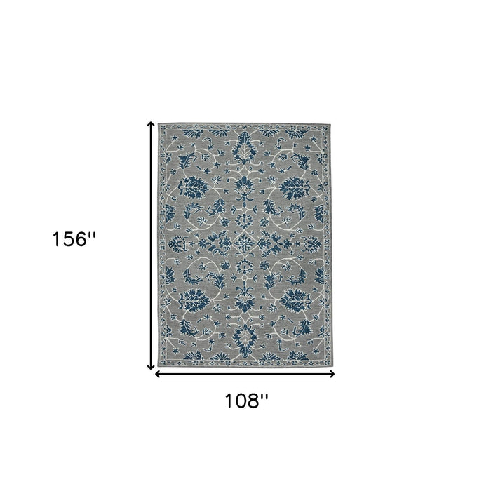 9' X 13' Traditional Wool Floral Medallion Hand Hooked Area Rug - Gray
