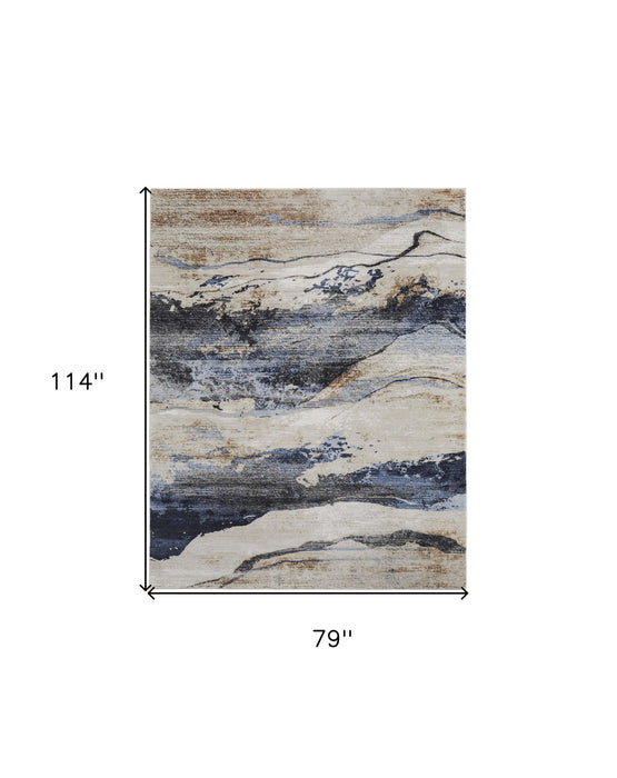 7' x 10' Abstract Power Loom Area Rug - Blue Gray And Tan