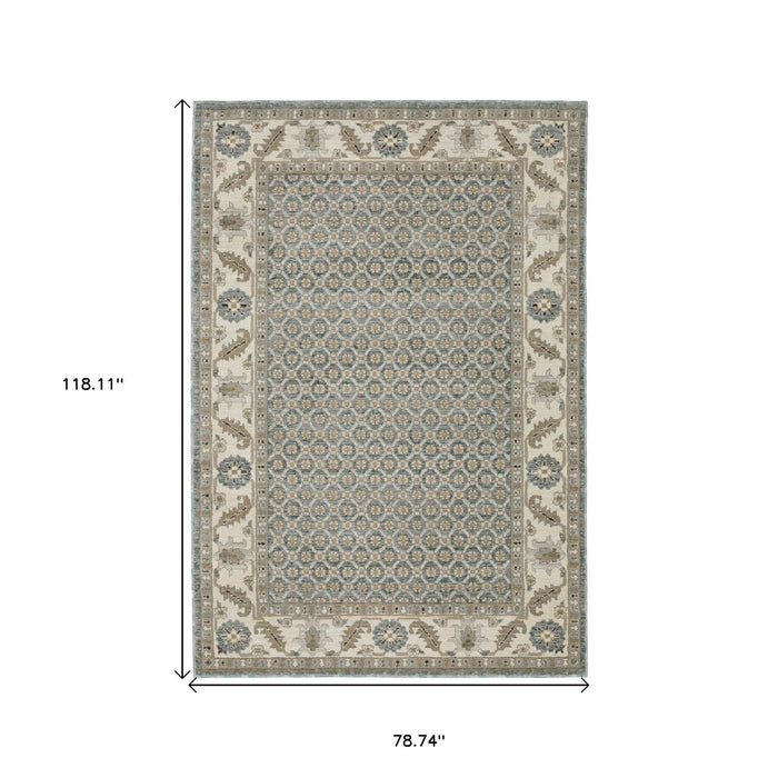 7' X 10' Oriental Area Rug - Blue And Ivory