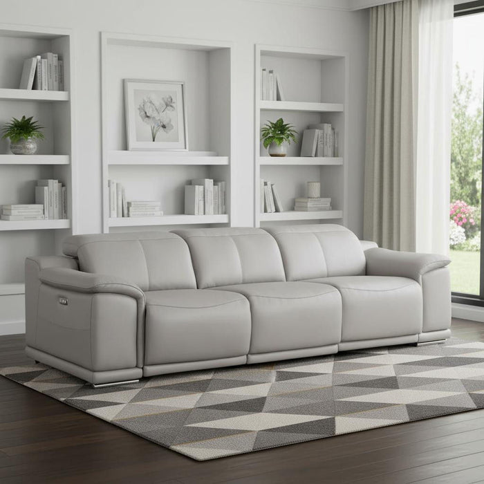 Leather Reclining USB Sofa - Ash / Gray