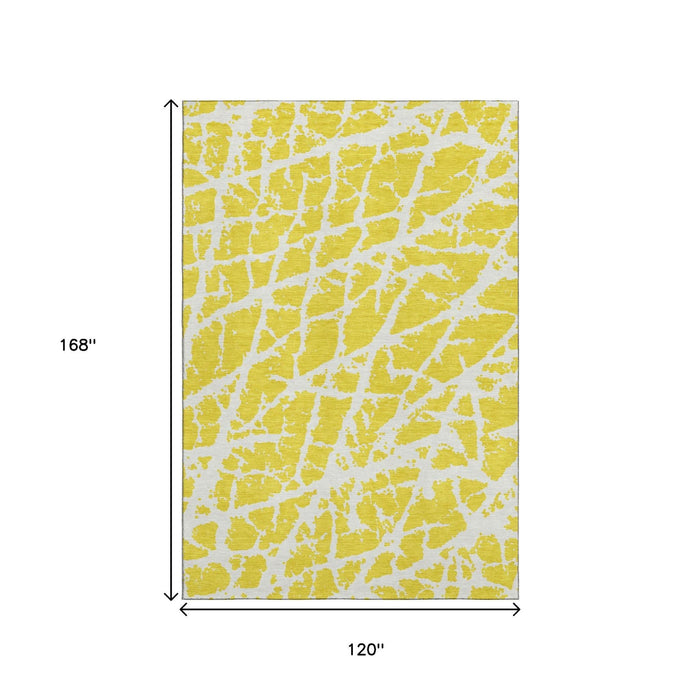 10' X 14' Abstract Washable Area Rug With UV Protection (646602) - Yellow / Ivory