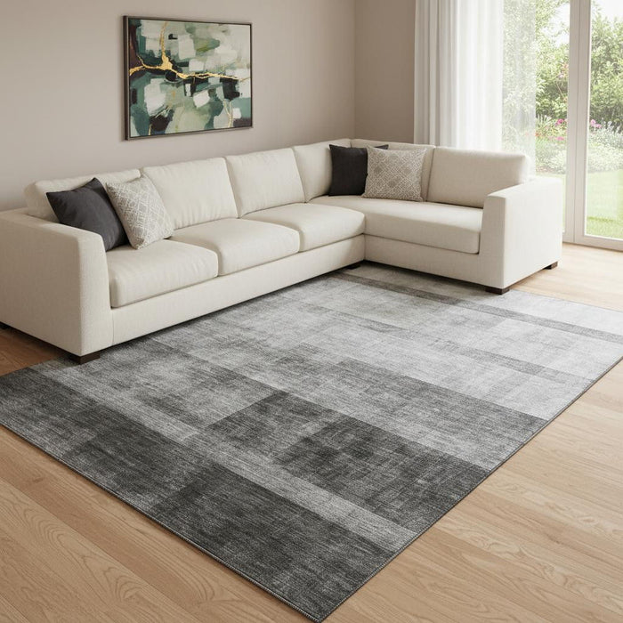 8' X 10' Abstract Washable Area Rug With UV Protection (649628) - Gray / Ivory