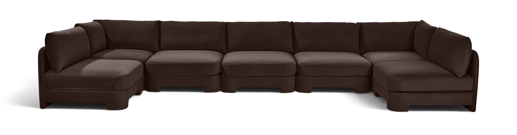 Meridian Furniture Hammond velvet performance fabric U-shaped sectional sofa with armless seats in a stationary design.