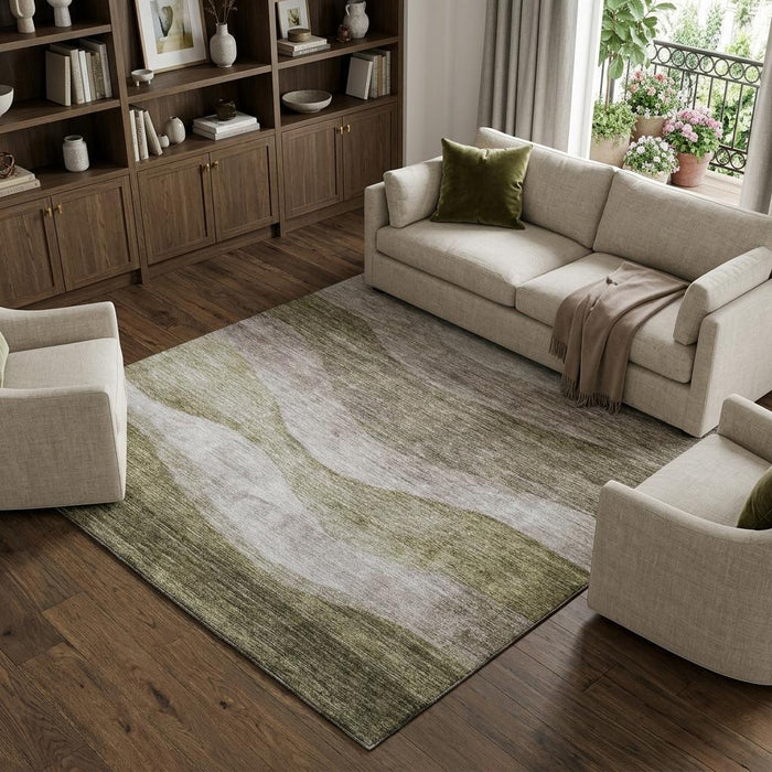10' X 14' Abstract Washable Area Rug With UV Protection (686348) - Taupe / Beige