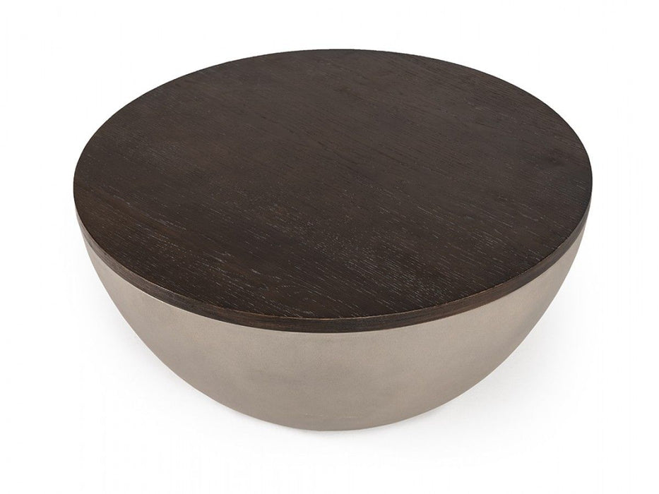 Modern Concrete Round Coffee Table - Gray And Brown Oak